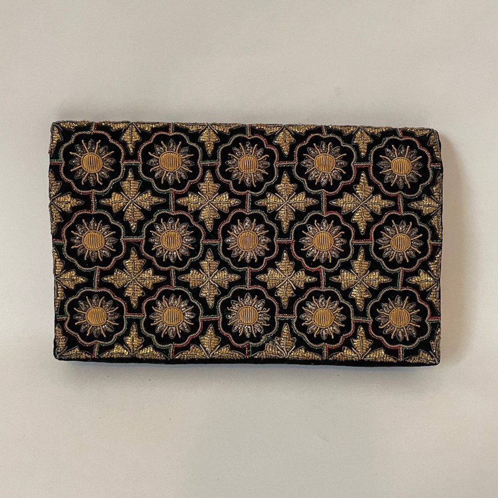 Vintage Jagat Narain Genuine Gold + Silver Thread Embellished Evening Bag Clutch